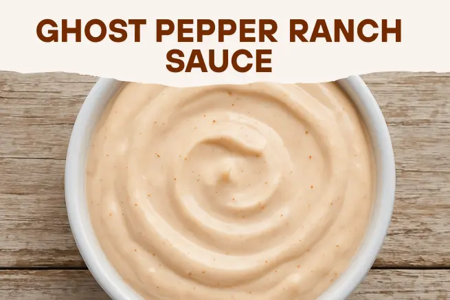 Creamy Ghost Pepper Ranch Sauce in a white bowl on wooden background – spicy and flavorful dipping sauce.